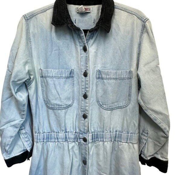 Vintage Fads 14 Jean Shirt Dress Long Sleeve Light Wash Denim Button Down Maxi - Picture 3 of 8
